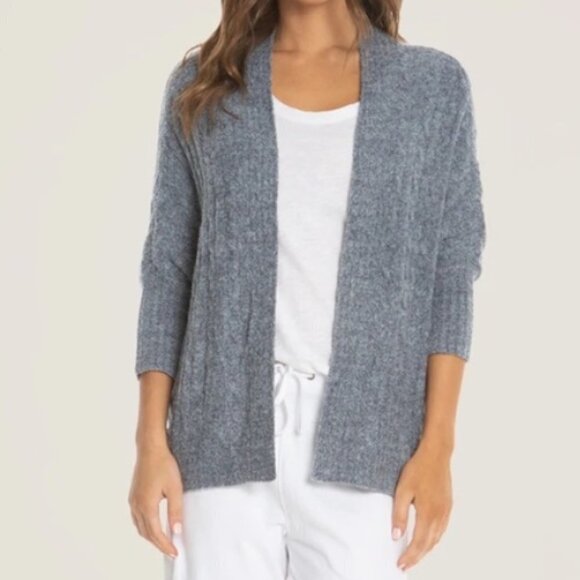Barefoot Dreams CozyChic Lite Cable Shrug Pacific Blue-Chambray - Picture 1 of 9